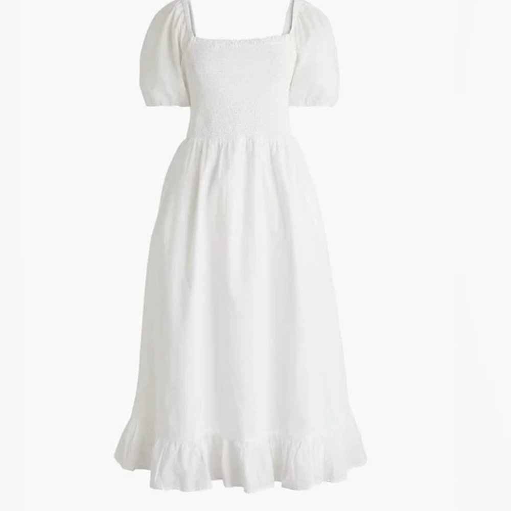 J Crew 2x Smocked puff-sleeve midi dress